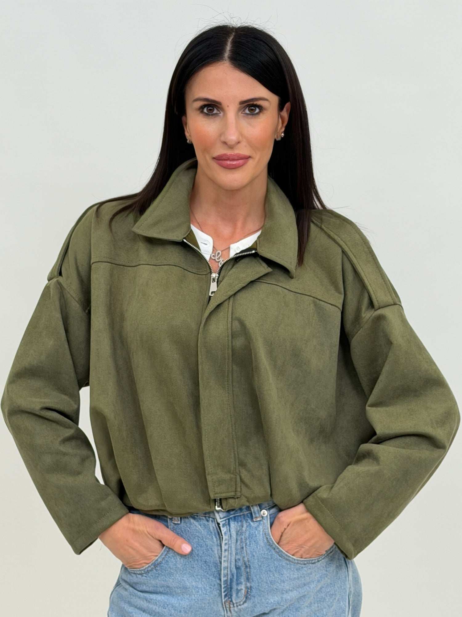 Giubbotto - Velvet verde militare