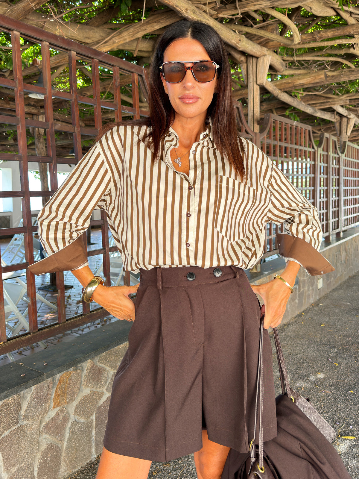 Camicia - Soleil A Righe Avorio/Marrone