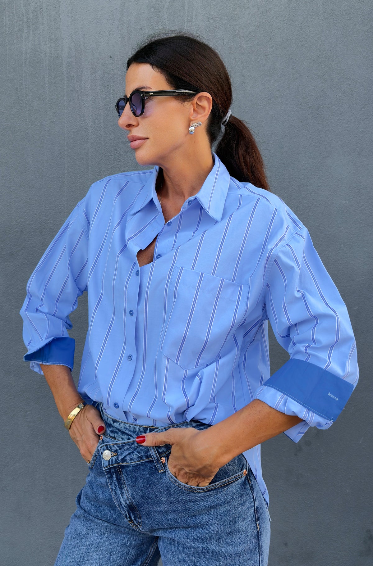 Camicia - Soleil A Righe Celeste/Blu