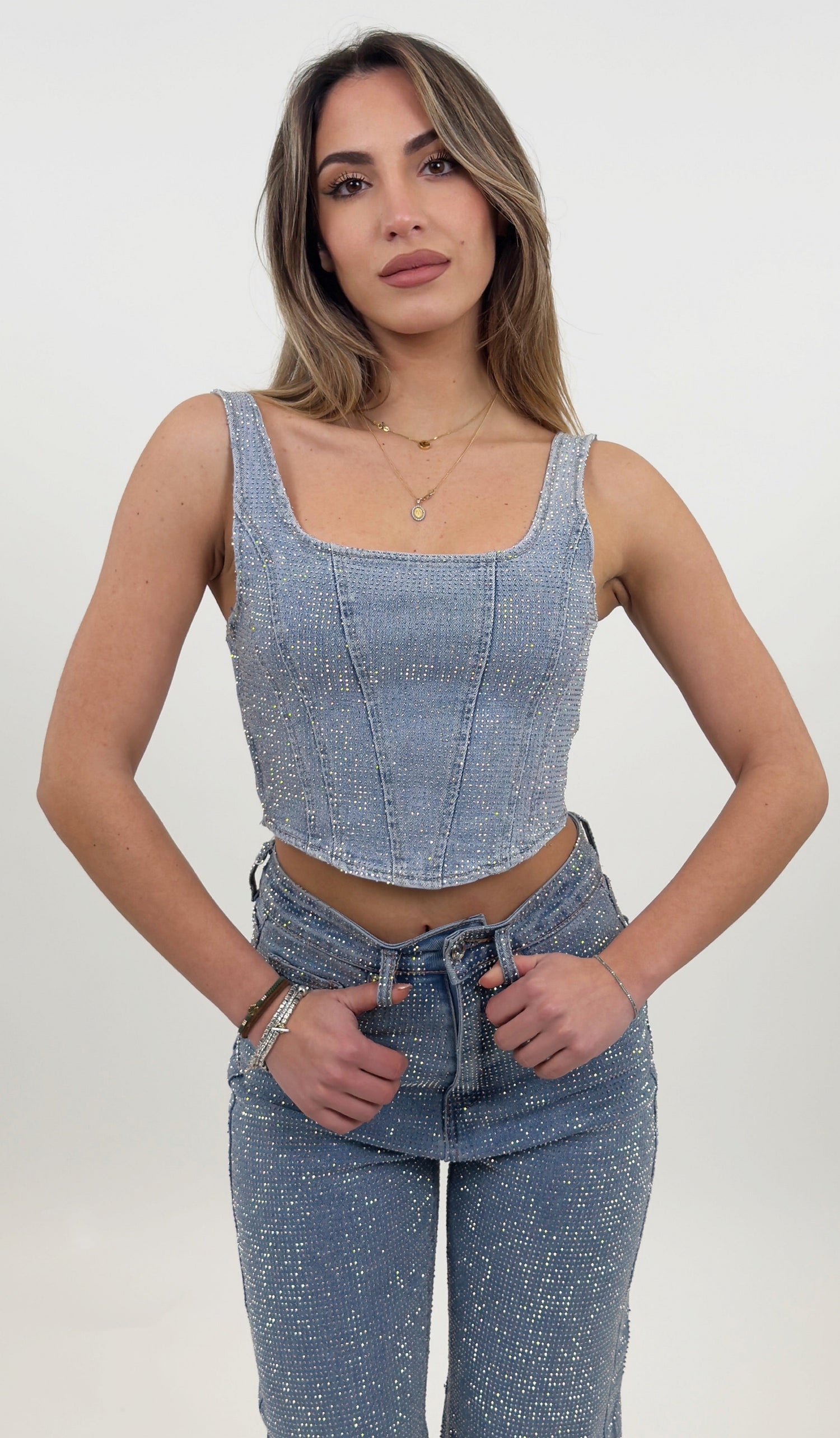 Top - Denim Strass